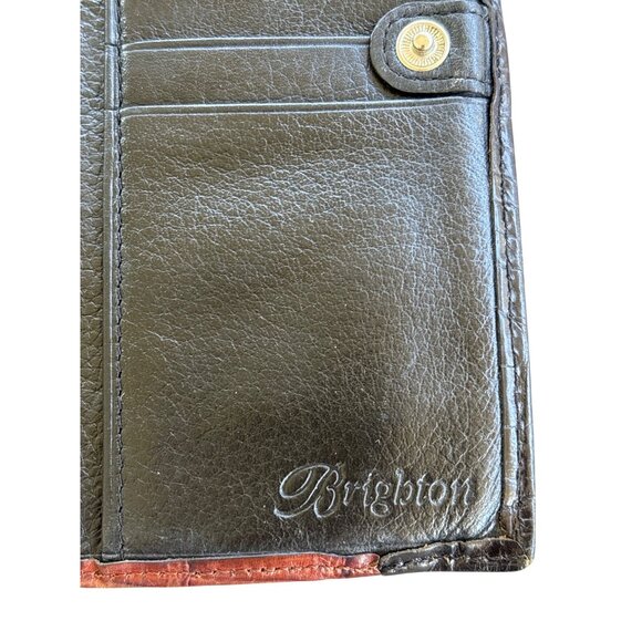 Brighton Two Toned Black Brown Leather Checkbook Wallet Croc Embossed Coin Cards - Picture 7 of 7